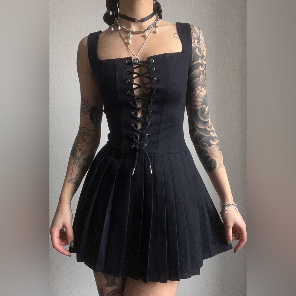 Love Too True Black Pleated Tennis Dress